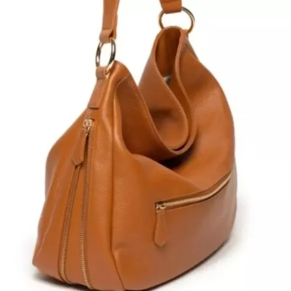 Laggo Taylor Pebbled Purse Cognac  Leather Front Zipper Pocket Shoulder Strap - Picture 2 of 12